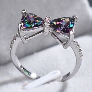 ✨ STUNNING ✨Silver Tone Rainbow Bow Knot Ring✨